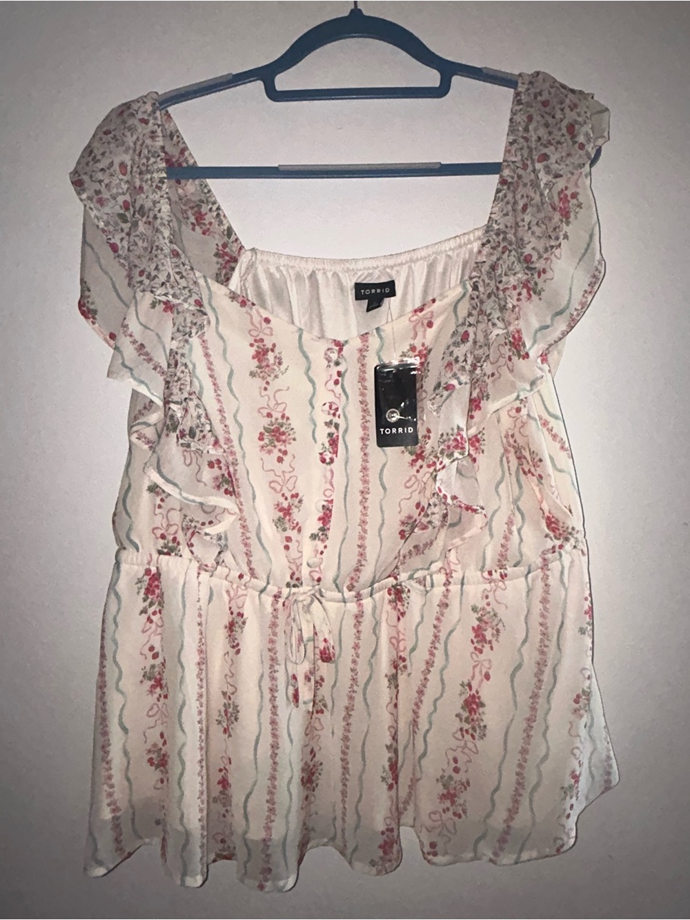 Torris White Floral Ruffle Tie-Front Camisole